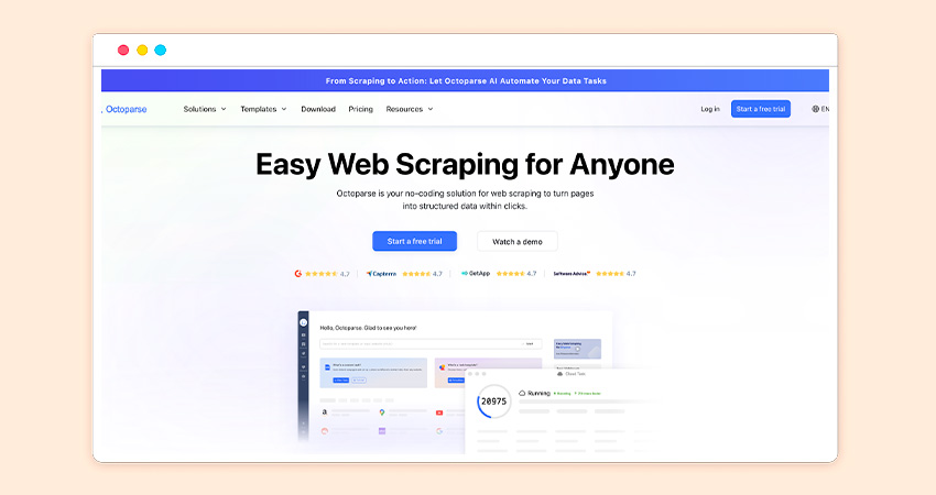 octoparse web scrapper homepage