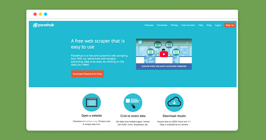 parsehub web scrapper homepage