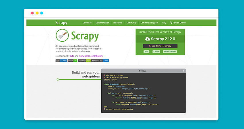Scrapy web scrapper homepage