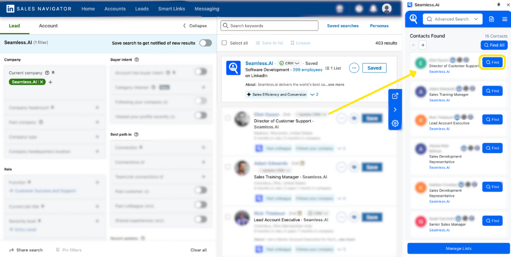 seamless.ai chrome extension in linkedin