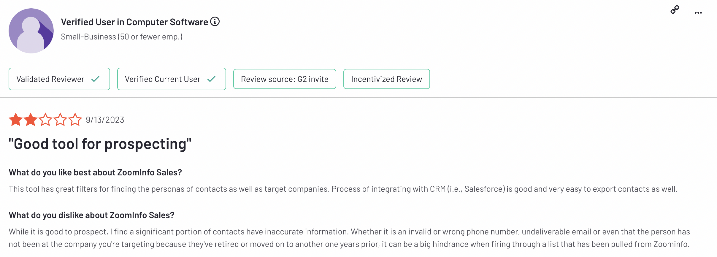 zoominfo review screenshot