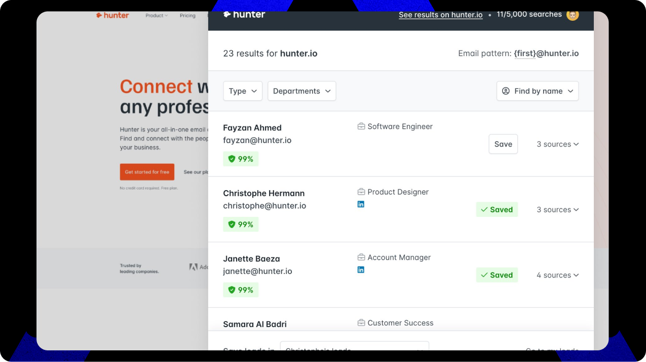 Core features of Hunter.io